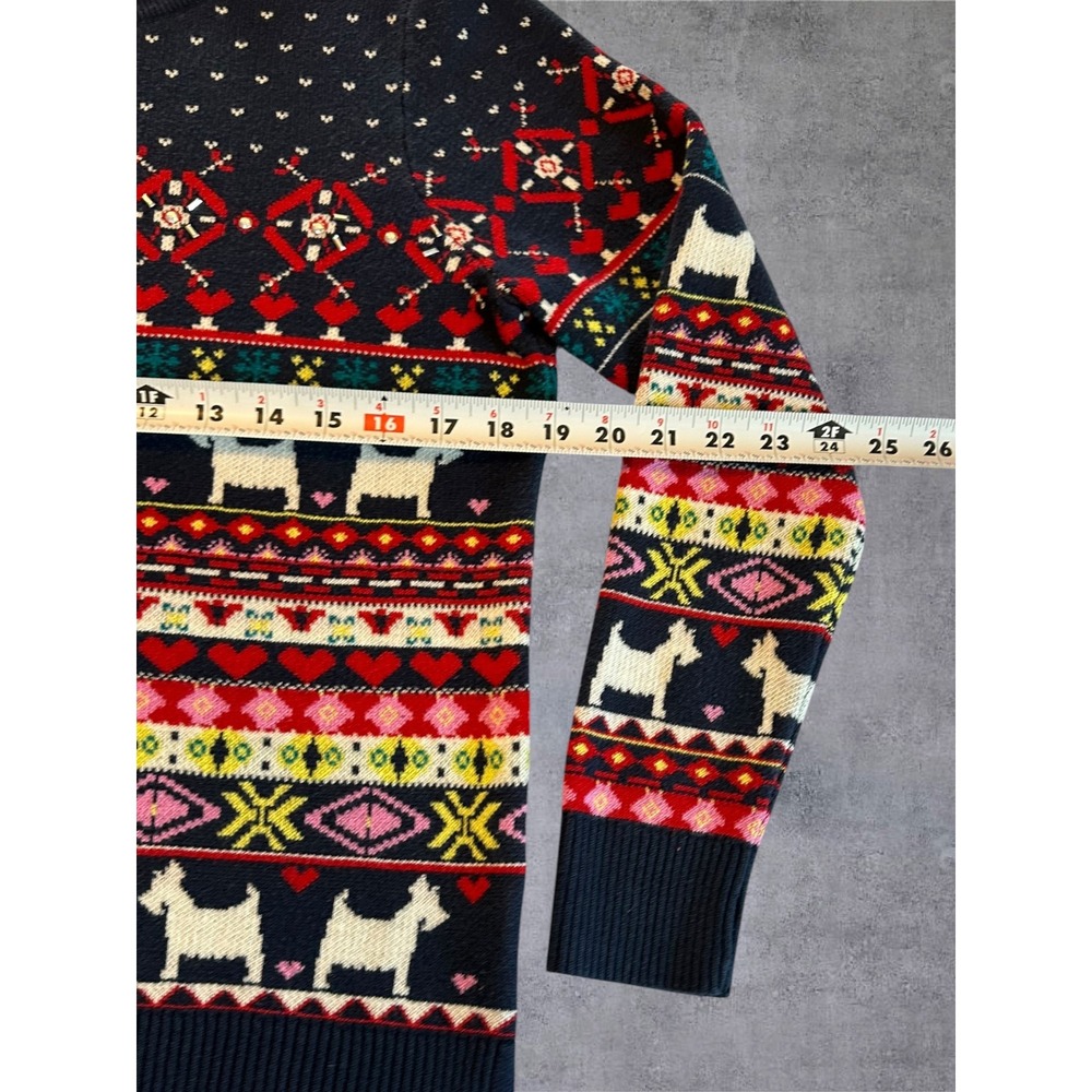 Charter Club Sweater Womens PM Navy Fair Isle Scottie Dog Embellished - Picture 5 of 13